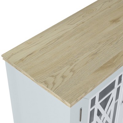 Grayish-White Vintage Wood and Glass Sideboard Cabinet