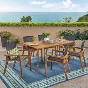 Christopher Knight Home Amanda Outdoor Slatted Acacia Wood 7 Piece Dining Set - 1 of 4