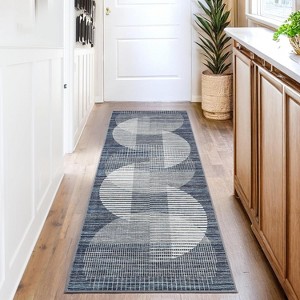 Acekool Modern Geometric Area Rug, Washable Non Slip Low Pile Ultra Thin Stain Resistant Carpet for Living Room Bedroom Dining - 1 of 4