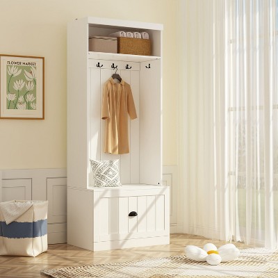 FUFU&GAGA White Hall Tree Storage  Shoe Rack Coat Organizer Cabinet