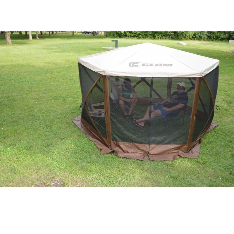 CLAM Quick-Set Escape 12 x 12 Foot Sky Screen Pop Up Camping Outdoor Gazebo 6 Sided Canopy Shelter + 6 Pack of Wind and Sun Panels, Brown, 4 of 7