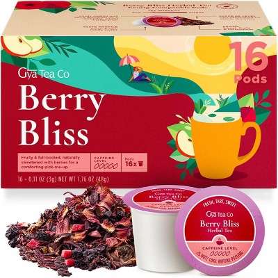 Gya Tea Co Berry Bliss Herbal Tea Pod (16 ct) - Decaf Fruit Sweet Tea for Relaxing & Kickstart the Day