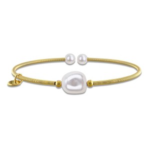 EVERLY JEWELRY | Brass Yellow Gold Plating Bangle with Freshwater Pearls - 7.5 in - 1 of 4