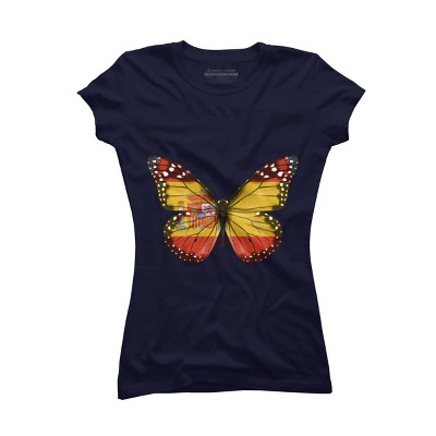 Junior's Design By Humans Butterfly Flag Of Spain By GiftsIdeas T-Shirt