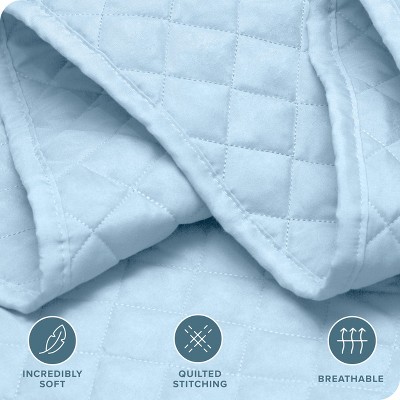 Light Blue Diamond Stitched Microfiber Full Coverlet Set