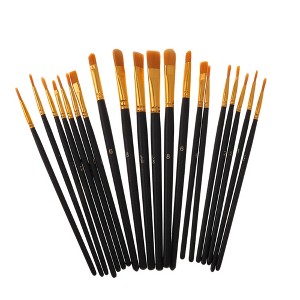 Unique Bargains Paint Brush Setfor Watercolor Nylon Bristles with Aluminum Ferrule and Wood Shaft 20 Pcs - 1 of 3