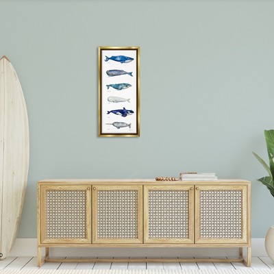 Gold Framed Maritime Whale Chart Canvas Print, 15" x 31"
