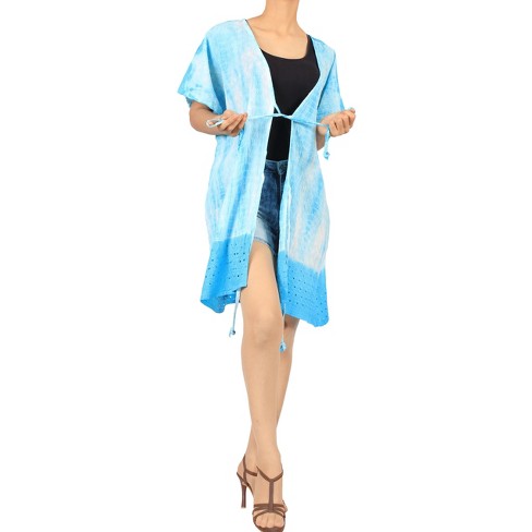 LA LEELA Women's Summer Vacation Holiday Wear Front Open Soft Beach Beachwear Duster Cardigan 2X-3X Sky, Tie Dye - image 1 of 4