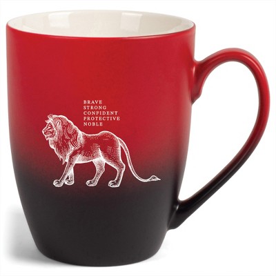 Elanze Designs 12 Ounce Ceramic Decorative Laser Engraved Giftable Novelty Tea Coffee Cup Mug Red and Black Lion Brave Strong Confident Protective