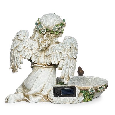 Gray Resin Solar Angel Bird Bath Garden Statue