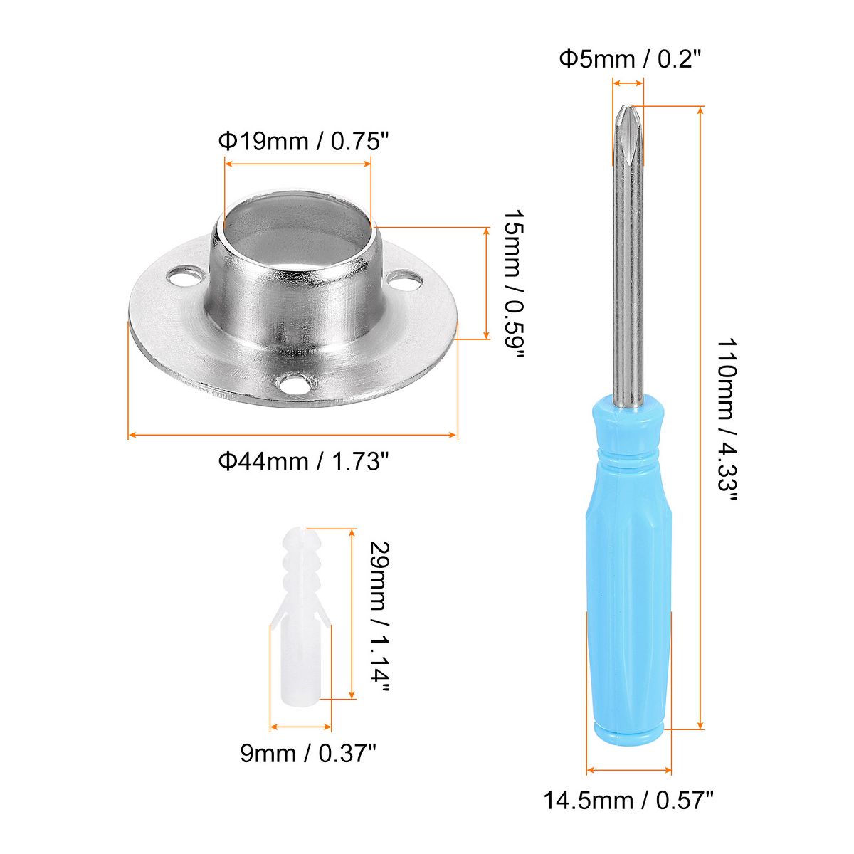 Unique Bargains O-Shaped Stainless Steel Closet Shower Rod Holder 4 Pcs - thumbnail 2