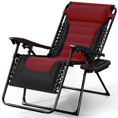Nestl Padded Zero Gravity Chair, Oversized Patio Lounge Chair, Reclining Camping Chair, Folding Outdoor Chair with Headrest and Cup Holder