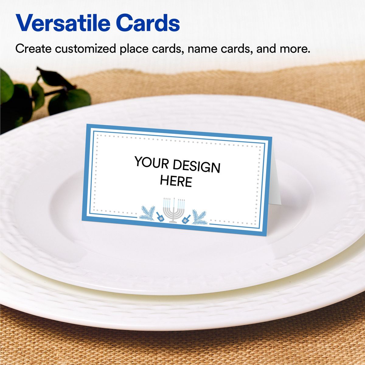 Avery® Tent Cards, 2" x 3.5", Matte, Silver Menorah Frame, 80 - thumbnail 4