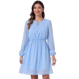 INSPIRE CHIC Women's Choker V Neck Vintage Flared Gilding Metallic Shiny Star A-Line Dress - 1 of 4