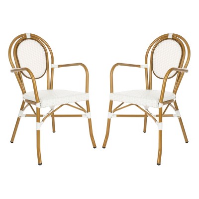 Rosen 2pk French Bistro Patio Stacking Arm Chair - White - Safavieh