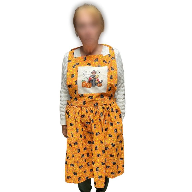 Adult Unisex Halloween Apron With Black Cats  Neon Orange Pumpkins Adjustable Neck Strap Cooking Barbeque Party, 3 of 5