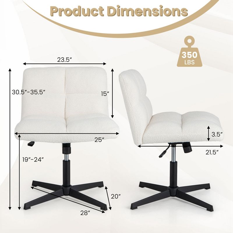 Costway Armless Office Desk Chair Modern Swivel Vanity Chair with Adjustable Height Grey/Brown/Beige, 3 of 11