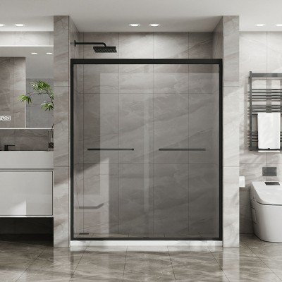 Lirago,60"x72" Aluminum Framed Double Sliding Shower Door-Tempered Glass, Matte Black, Reversible, Splash-Proof