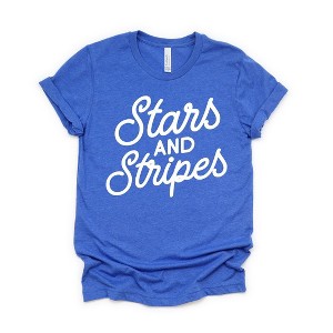 Simply Sage Market Women's Stars and Stripes Slanted Cursive Puff Print Short Sleeve Graphic Tee - 1 of 4