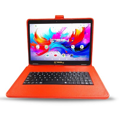 LINSAY 10.1"Octa Core  256GB Storage Android 15 Tablet with Red Style Keyboard