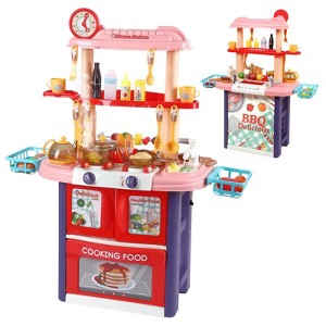 TROPOW Kids Kitchen Playset, 2 in 1 Play Kitchen & Barbecue Grill Play Set, Toy Kitchen with Running Water, Steam, Lights and Sounds - 1 of 4