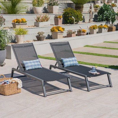 Classic 2-Pack Aluminum Patio Chaise Lounges with Adjustable Mesh Seats, Outdoor Chair -Christopher Knight Home Outdoor Furniture