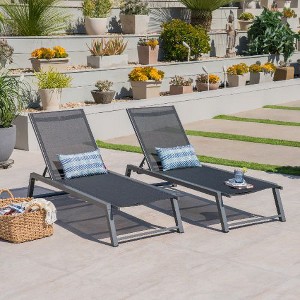 Classic 2-Pack Aluminum Patio Chaise Lounges with Adjustable Mesh Seats, Outdoor Chair -Christopher Knight Home Outdoor Furniture - 1 of 4