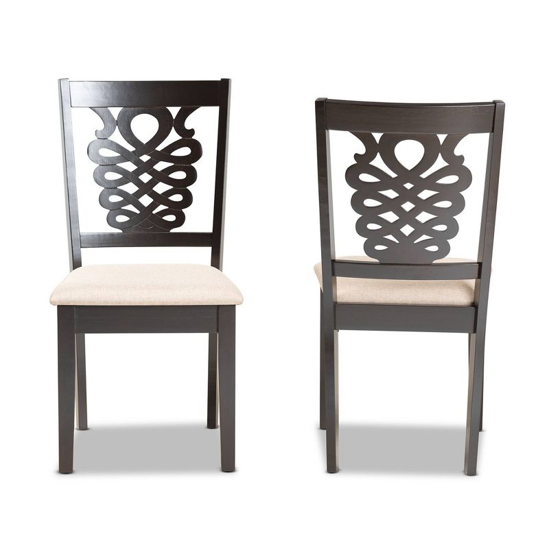 2pc GervaisFabric and Wood Dining Chairs Set Brown - Baxton Studio: High Back, Armless, Contemporary Style, Foam Padded, Intricate Cut-Out Design, 3 of 9