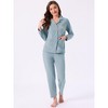 INSPIRE CHIC Women's Lounge Set Cotton Ribbed Button Up Long Sleeve Pants Pattern with Pocket Pajama Set Loungewear - 2 of 4