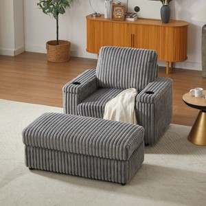 Corduroy Armchair with Storage Ottoman and Cup Holders, Wide Seat Lounge Chair with Footrest for Living Room-3irtyhousy - 1 of 4