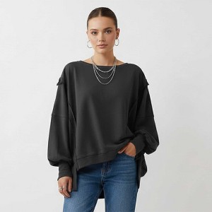 Women's Slouchy Crewneck Sweatshirt - Stretch Polyester Blend with Side Slit Details Cherie Code - 1 of 4