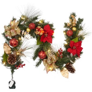 6Ft Prelit Christmas Garland for Mantle, Artificial Garland with 20 LED for Fireplace Stair Railing TV Stand Indoor Outdoor Holiday Decor - 1 of 4