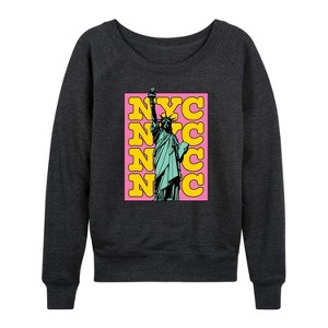 Women's - Instant Message - NYC Statue Of Liberty Lightweight French Terry Wide Neck Long Sleeve Graphic Shirt - 1 of 4