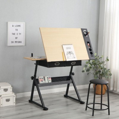 Adjustable Arafting Drawing Table With Stool And 3 Drawers, Drafting ...