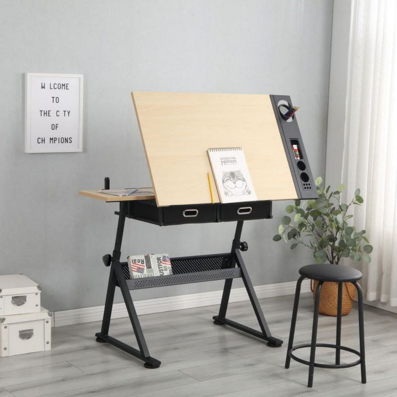 Adjustable Arafting Drawing Table with Stool and 3 Drawers, Drafting Study Table for Artist Painters Home Office, Table with Chair-The Pop Home, 1 of 12