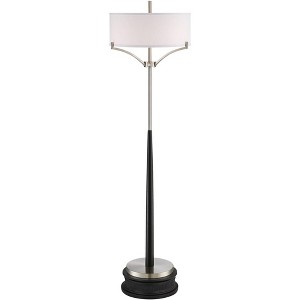 360 Lighting Modern Industrial Floor Standing Lamp with Riser 66.5" Tall Black Nickel Metal White Drum Shade for Living Room Reading Bedroom - 1 of 4