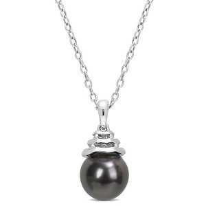 EVERLY JEWELRY | Sterling Silver 8-9 mm Black Tahitian Cultured Pearl Fashion Pendant With Chain, 18-inch - 1 of 4