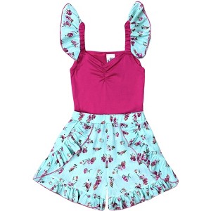 Fuchsia Floral Ruffle Top and Mint Blossom Shorts Set Mia Belle Girls - 1 of 4