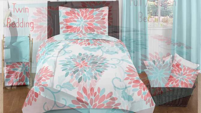 4pc Emma Twin Kids&#39; Comforter Bedding Set Coral and Turquoise - Sweet Jojo Designs, 2 of 7, play video