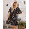 Coolmee Women's Summer Floral Sundress Short Sleeve Wrap V Neck A-Line Midi Dress - 3 of 4