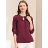 INSPIRE CHIC Women's Work Office Keyhole Pleated Front Ruched 3/4 Sleeve Chiffon Blouse - 3 of 4