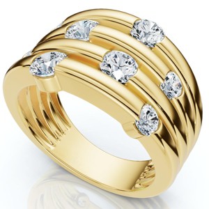 Pompeii3 1ct Yellow Gold Real Diamond 14K Right Hand Womens Fashion Multi Row Ring - 1 of 4