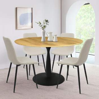 Harrison+Bingo 5-Piece Round-Shaped Wood Grain Dining Table Set With 4 Upholstered Chairs Black Legs-Maison Boucle