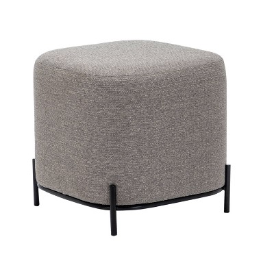 Gray Basketweave Upholstered Ottoman with Black Metal Base