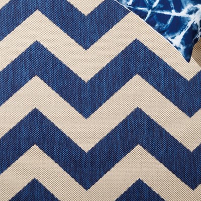 Navy and Beige Chevron Square Outdoor Area Rug