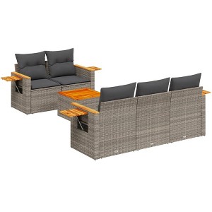 vidaXL Garden Sofa Set Grey PE rattan 6 Piece Set Adjustable Armrests - 1 of 4