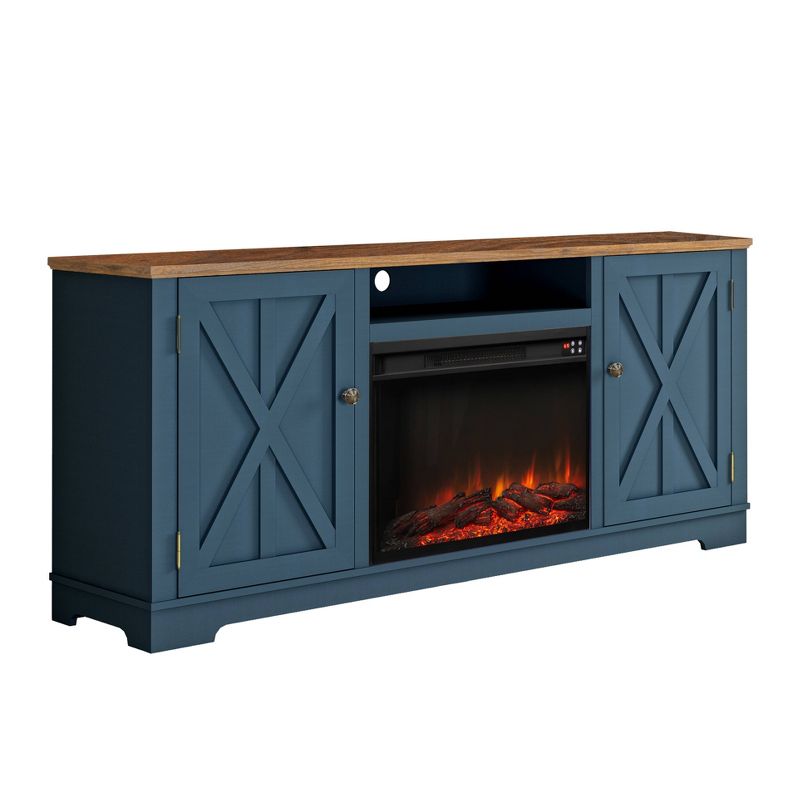 70&#34; Farmhouse TV Stand for TVs up to 75&#34; with Electric Fireplace Navy - Festivo, 3 of 10