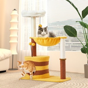 EROMMY 36.6" Flower Cat Tree with Well-padded Perch, Cat Tower with Sisal Scratching Posts and Interactive Toys, Yellow - 1 of 4