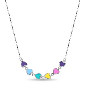 Girls' Rainbow Enamel Hearts Sterling Silver Necklace - In Season Jewelry - 1 of 2