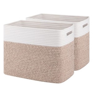 Aoibox Cotton Rope Storage Baskets for Shelves Closet Bedroom Collapsible Rectangle Bin with Handles 2 Pack Brown - 1 of 4